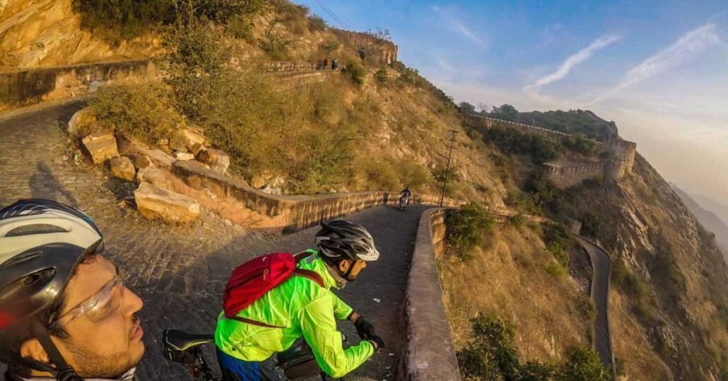 Places to cycle in Jaipur near Nahargarh fort on cobbled pathway