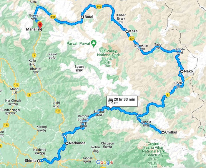Petrol pumps in Spiti valley and spiti tour map