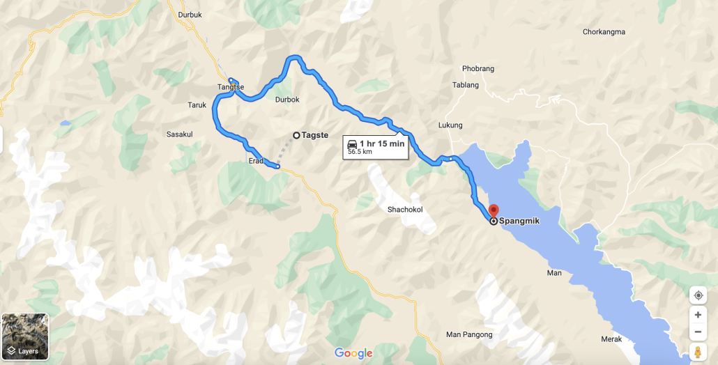 Tangtse Village to Spangmik Village route map