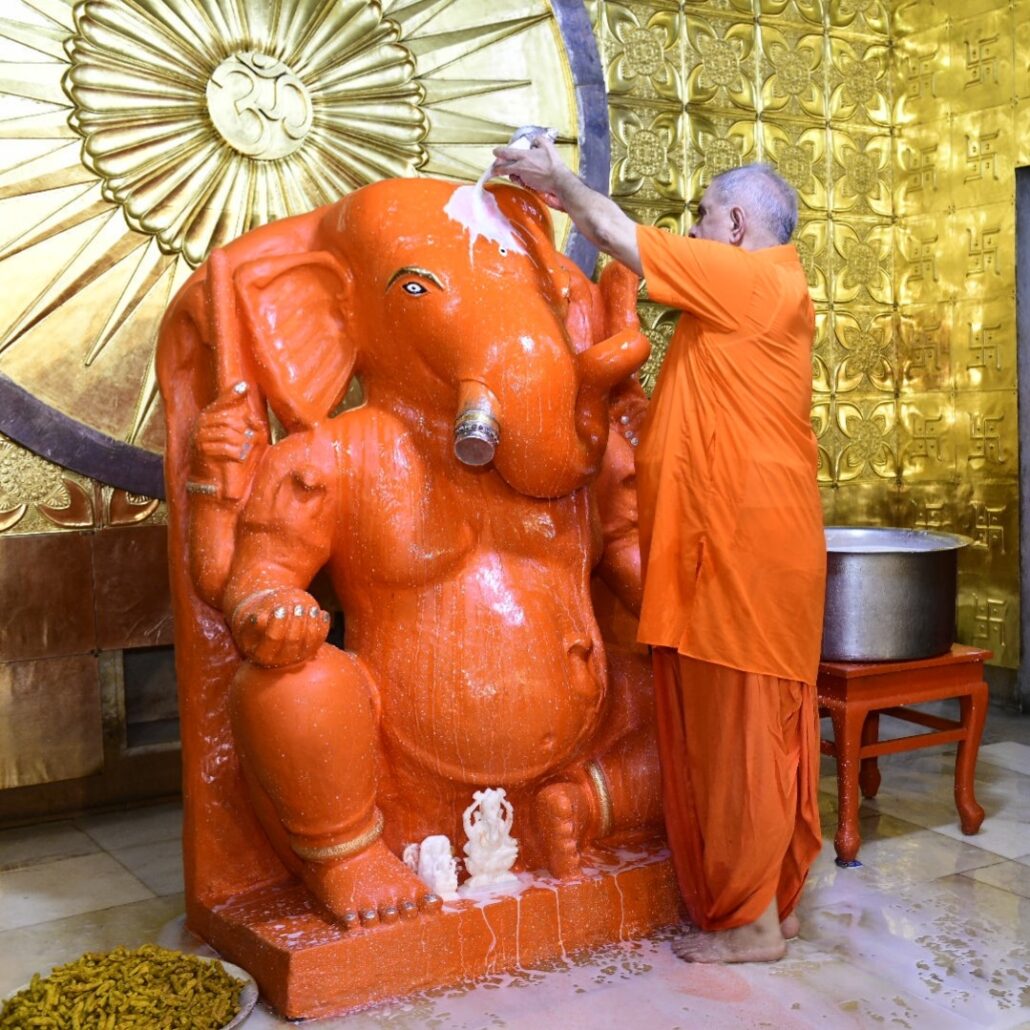 Idol of Lord Ganesha with the trunk bent to the right side at Ganesh Mandir at Moti Doongri