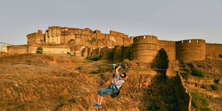 Zip lining in Mehrangarh Fort - Adventure activities in Rajasthan