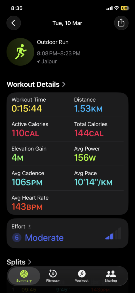 Evening run on day-1