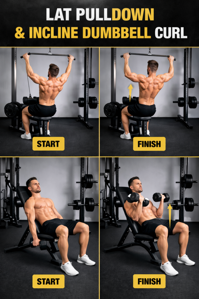 Lat Pulldown and Incline Dumbbell Curl