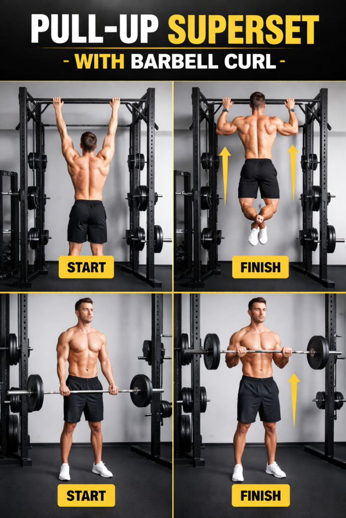 Pull-Up Superset with Barbell Curl