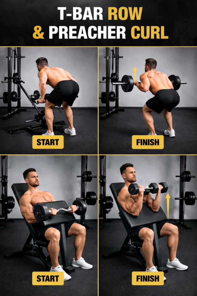 T-Bar Row and Preacher Curl